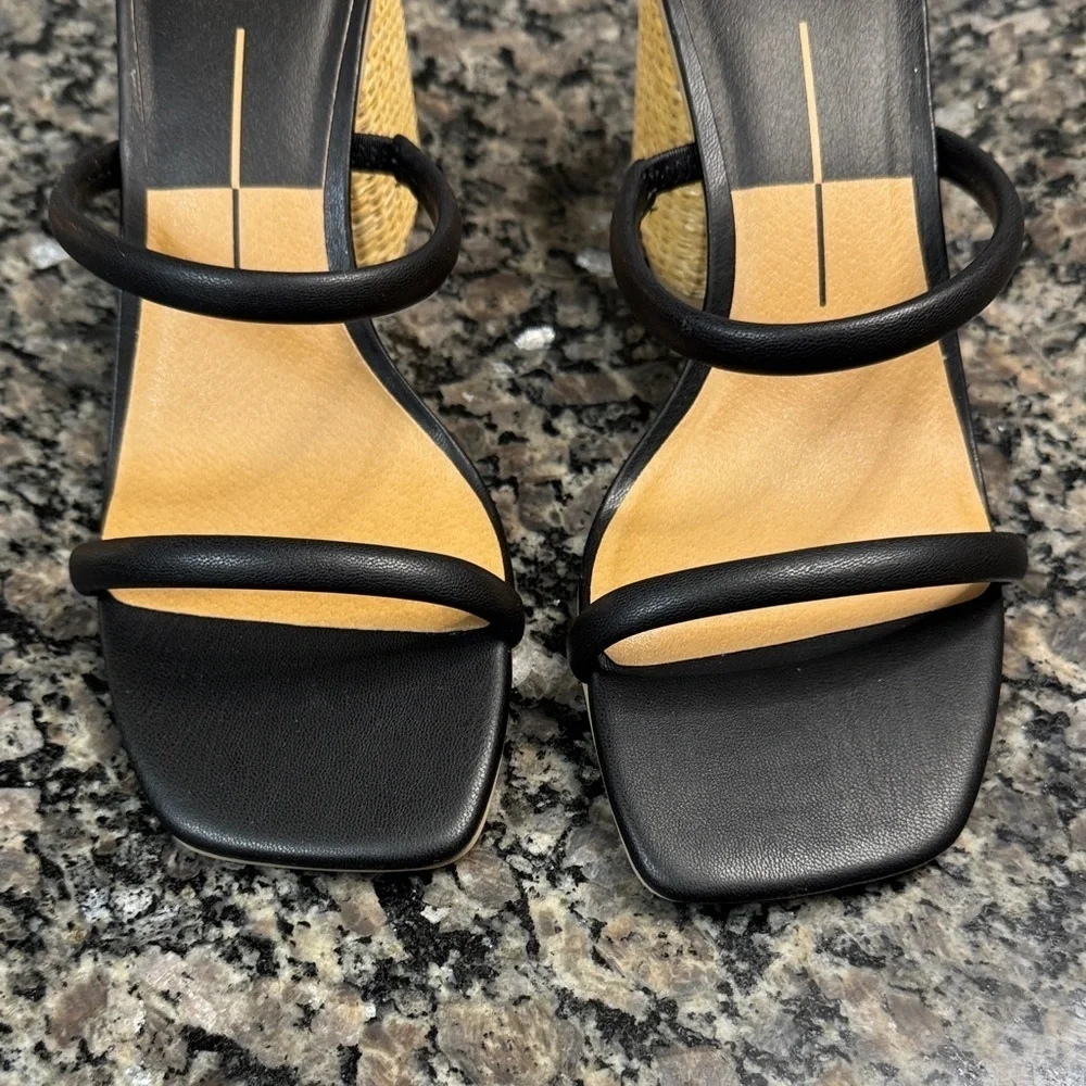 Dolce Vita Black Stella rattan wrapped Block Heel Sandals NWT 8.5